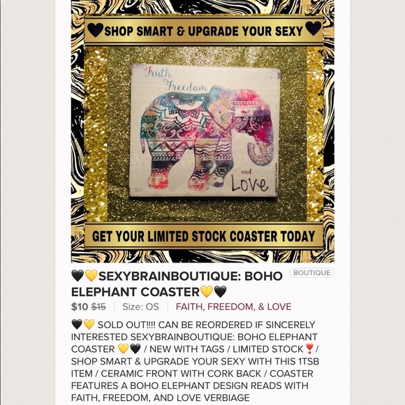 🆕 🖤💛SEXYBRAINBOUTIQUE: BOHO ELEPHANT COASTER💛🖤 - Picture 3 of 7